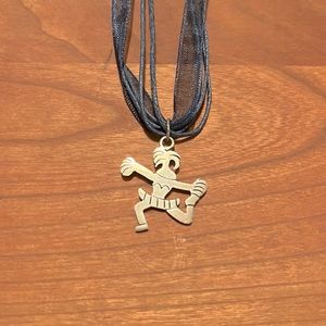 Sterling Silver Cheerleader Charm on Navy Necklace.